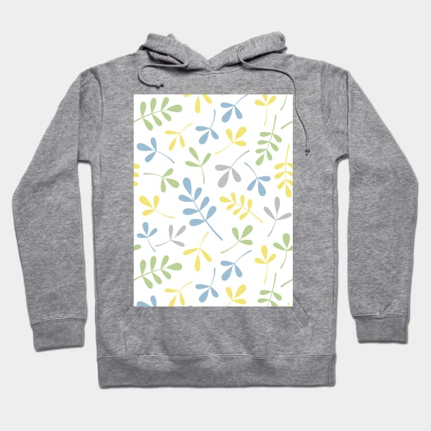 Assorted Leaf Silhouettes Blue Grn Gray Yelw Wt Hoodie by NataliePaskell